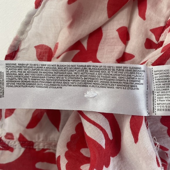 Mango MNG Red Floral Cotton Blouse Coastal Puff Sleeve Top Size 4 - Picture 6 of 10